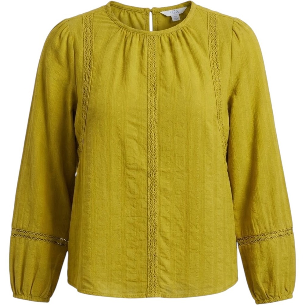 Womens Mustard Yellow Lace Trim Cotton Blouse XL 16-18 Boho Embroidered